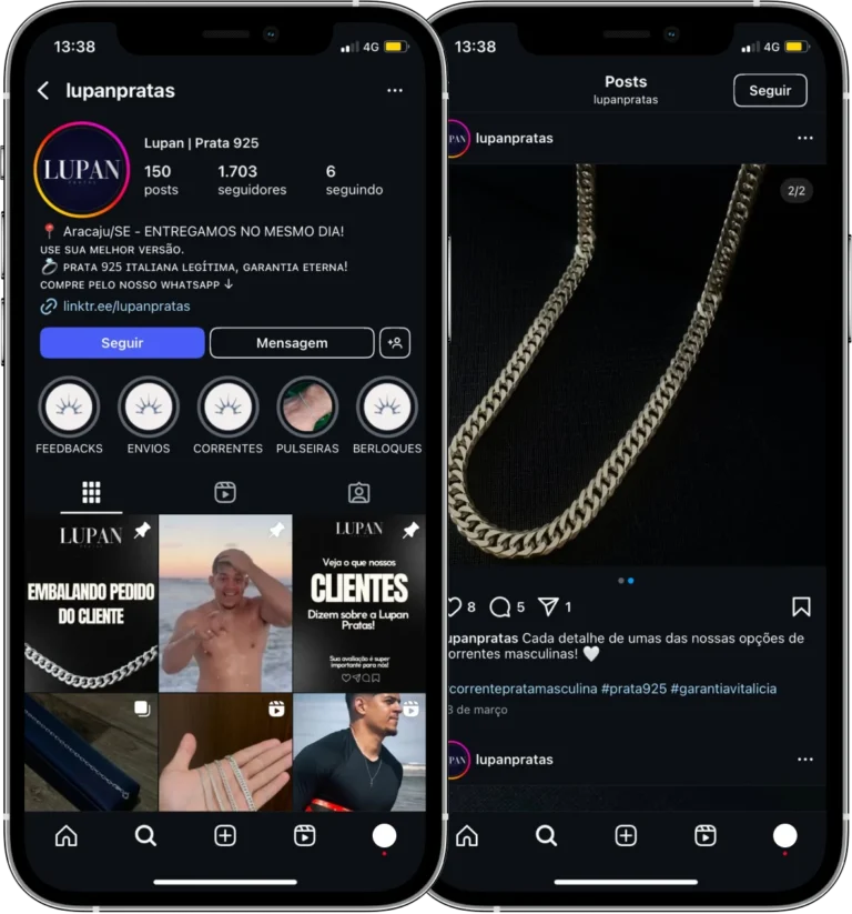 Perfil da Lupan Pratas no Instagram, cliente da Transcend E-commerce