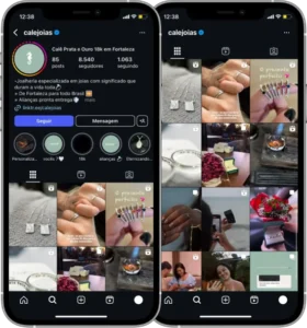 Perfil da Cale Joias no Instagram, cliente da Transcend E-commerce