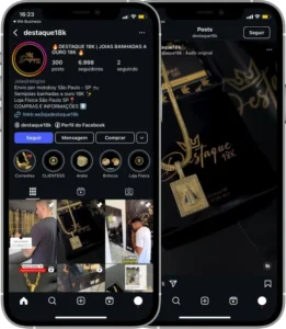 Perfil da Destaque 18K no Instagram, cliente da Transcend E-commerce