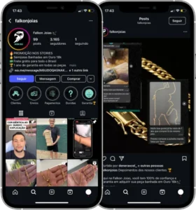 Perfil da Falkon Joias no Instagram, cliente da Transcend E-commerce