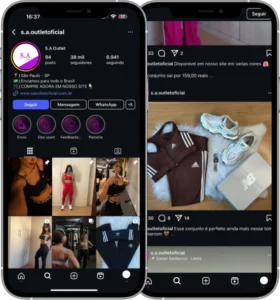 Perfil da S.A Outlet no Instagram, cliente da Transcend E-commerce