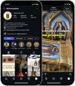 Perfil da Altares São José no Instagram, cliente da Transcend E-commerce