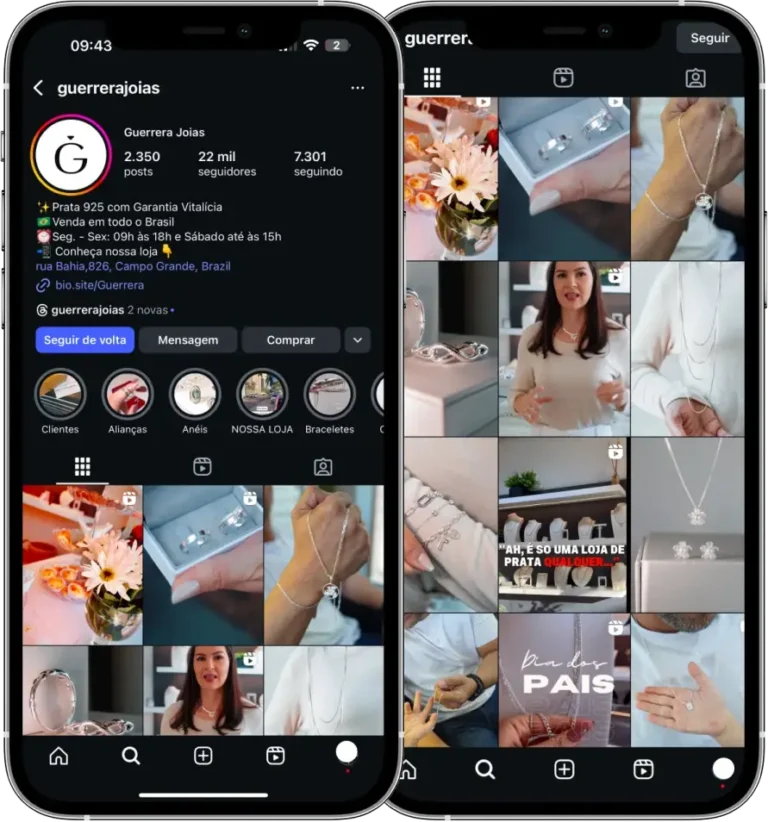Perfil da Guerrera Joias no Instagram, cliente da Transcend E-commerce