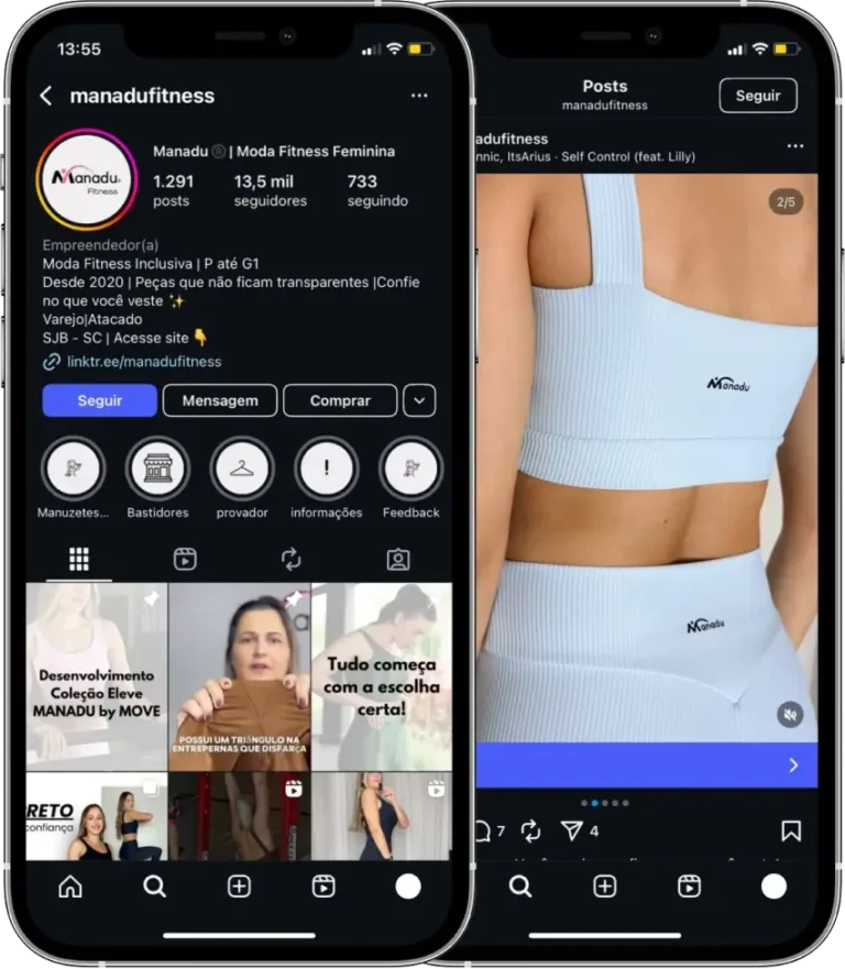 Perfil da Manadu Fitness no Instagram, cliente da Transcend E-commerce