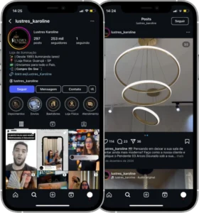 Perfil da Lustres Karoline no Instagram, cliente da Transcend E-commerce
