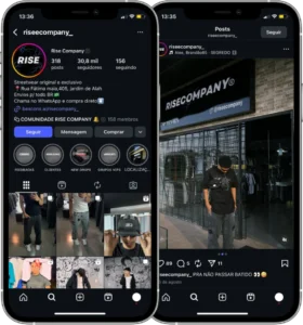 Perfil da Rise Company no Instagram, cliente da Transcend E-commerce