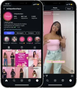Perfil da Vchique Boutique no Instagram, cliente da Transcend E-commerce