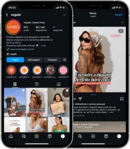 Perfil da Voga BR no Instagram, cliente da Transcend E-commerce