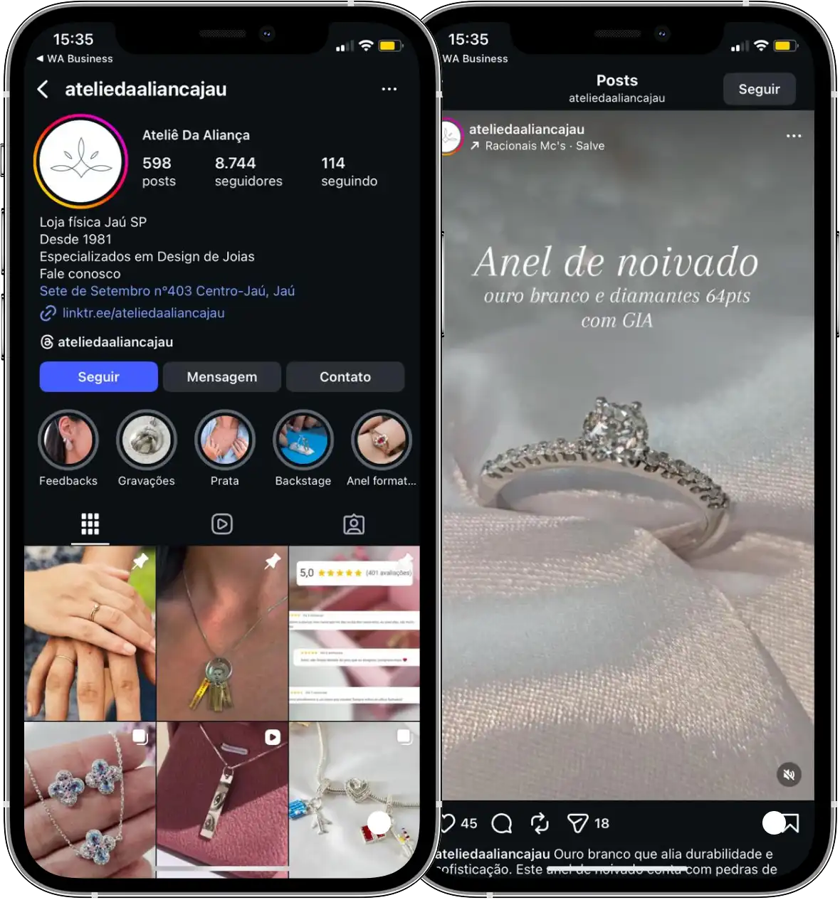 Perfil da Ateliê da Aliança no Instagram, cliente da Transcend E-commerce