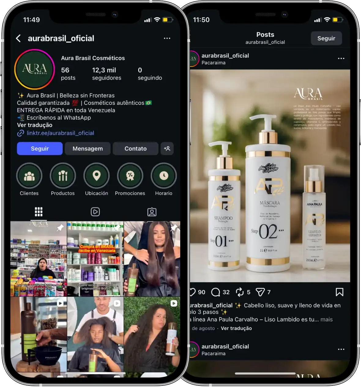 Perfil da Aura Brasil no Instagram, cliente da Transcend E-commerce