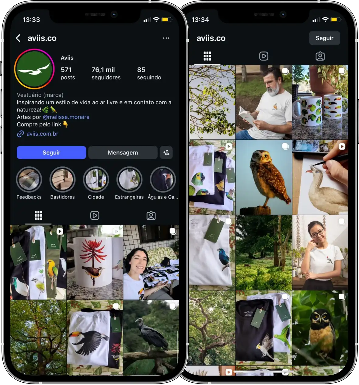 Perfil da Aviisco no Instagram, cliente da Transcend E-commerce