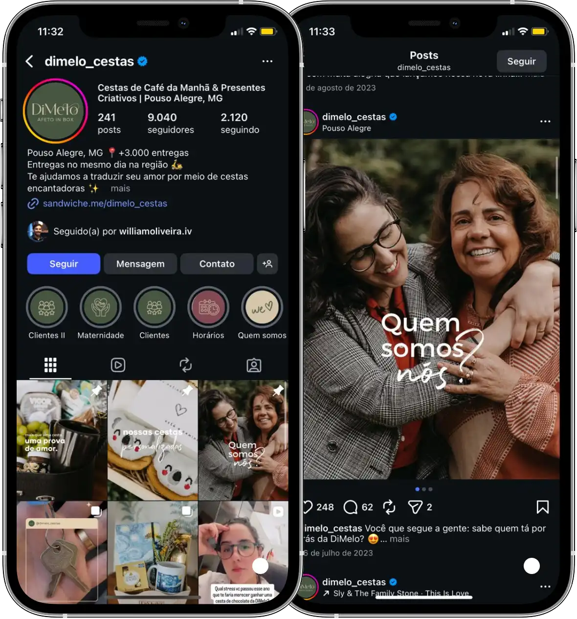 Perfil da Di Melo Afeto in Box no Instagram, cliente da Transcend E-commerce