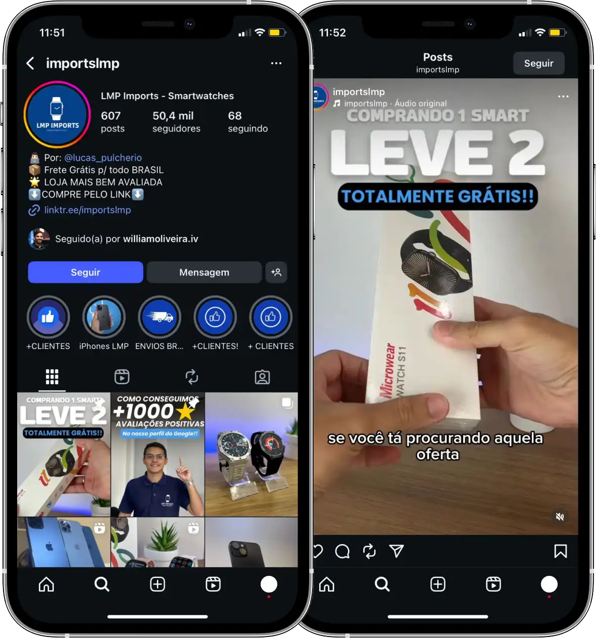 Perfil da LMP Imports no Instagram, cliente da Transcend E-commerce