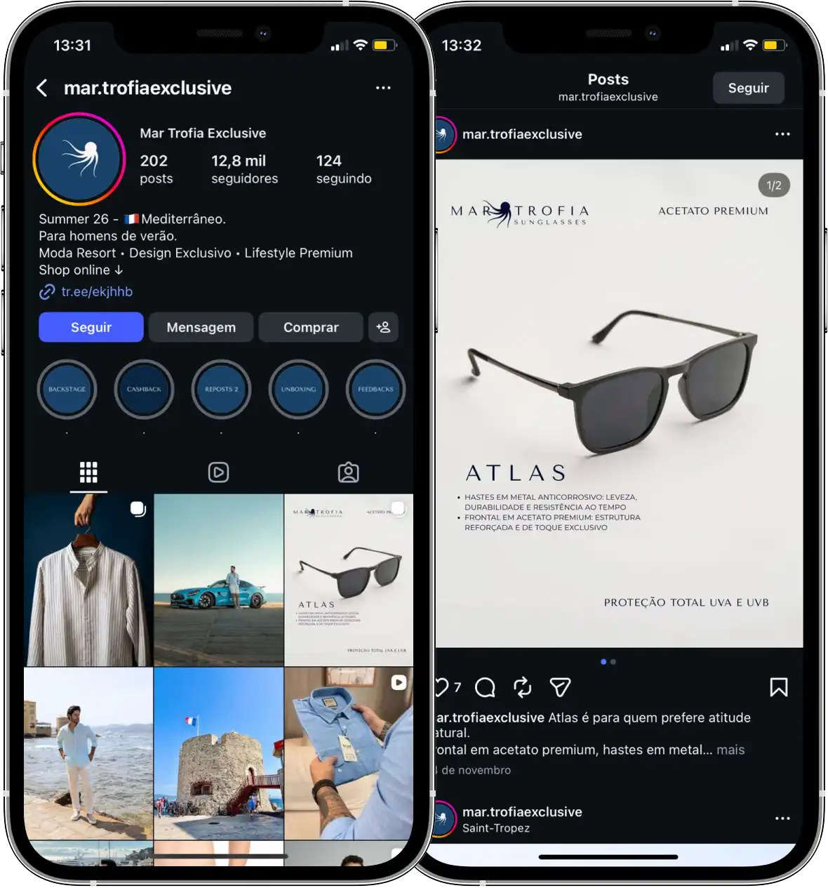 Perfil da Mar Trofia Exclusive no Instagram, cliente da Transcend E-commerce