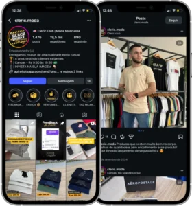 Perfil da Cleric Club no Instagram, cliente da Transcend E-commerce