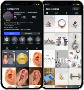 Perfil da Desire Piercing no Instagram, cliente da Transcend E-commerce