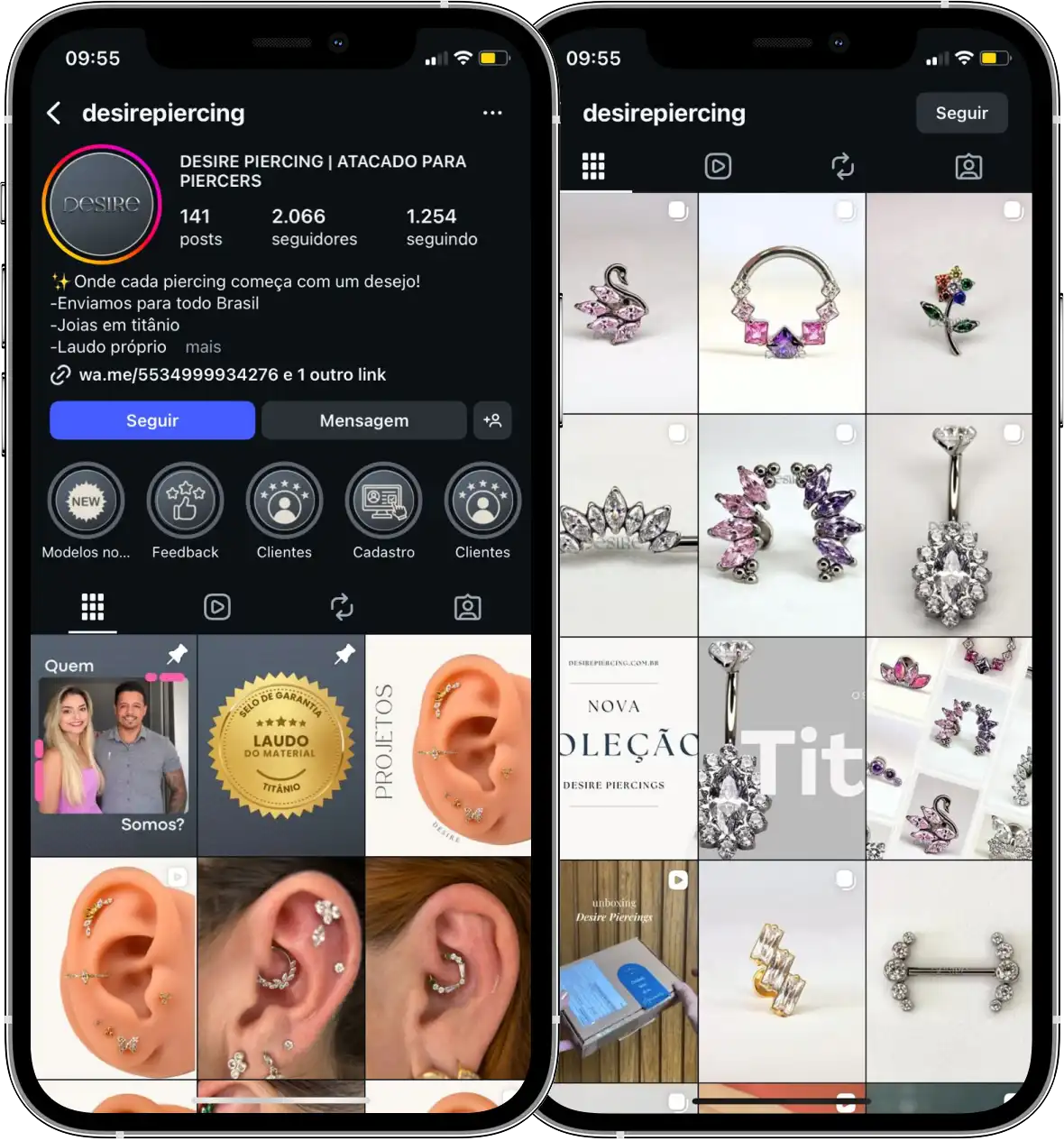Perfil da Desire Piercing no Instagram, cliente da Transcend E-commerce