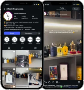 Perfil da Infinity Fragrances no Instagram, cliente da Transcend E-commerce