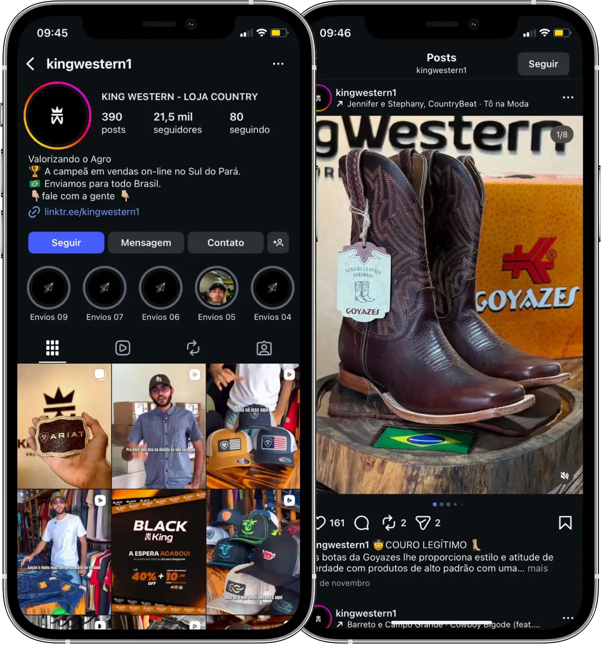 Perfil da Kingwesterm no Instagram, cliente da Transcend E-commerce