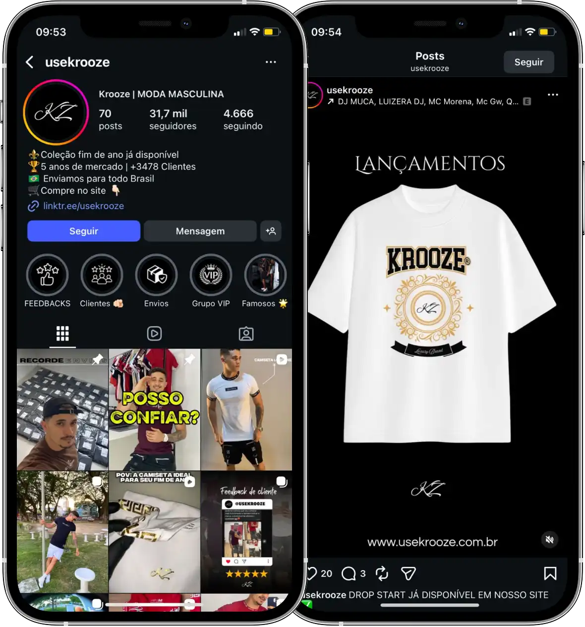 Perfil da Use Krooze no Instagram, cliente da Transcend E-commerce